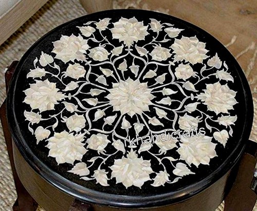 Black Marble Coffee Table Top MOP Inlay Work End table for Home Decor 13 Inches - Picture 1 of 4