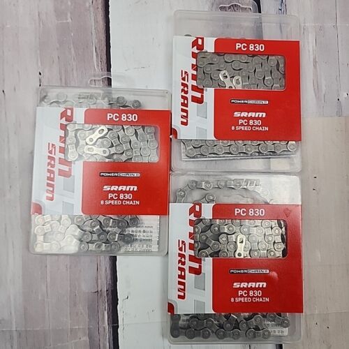 3 Pack SRAM PC-830 8 Speed Road Bike Chain with Powerlink 114 Links 1/2" x 3/32"
