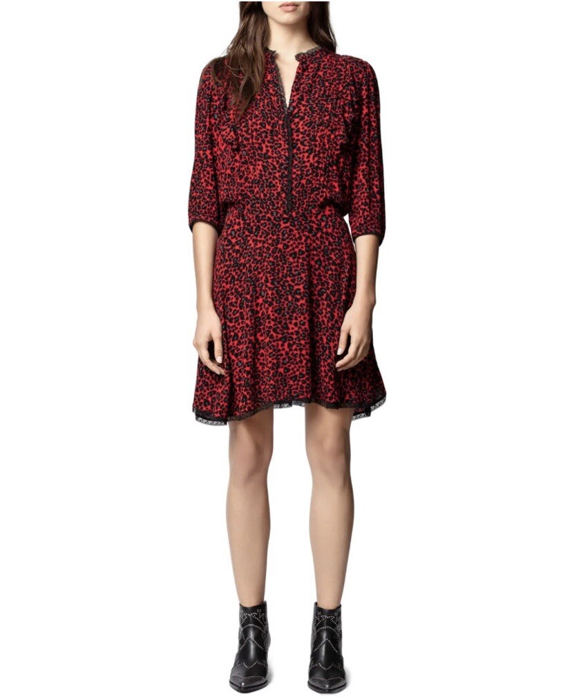 Zadig Voltaire Remo Leopard Print Ruffled Dress Women Size S