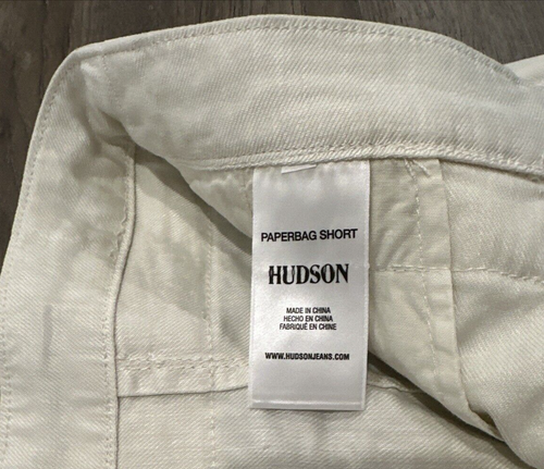 Hudson Shorts Womens 27 Linen Blend Paper Bag Waist Shorts Ivory Belted - Picture 6 of 9