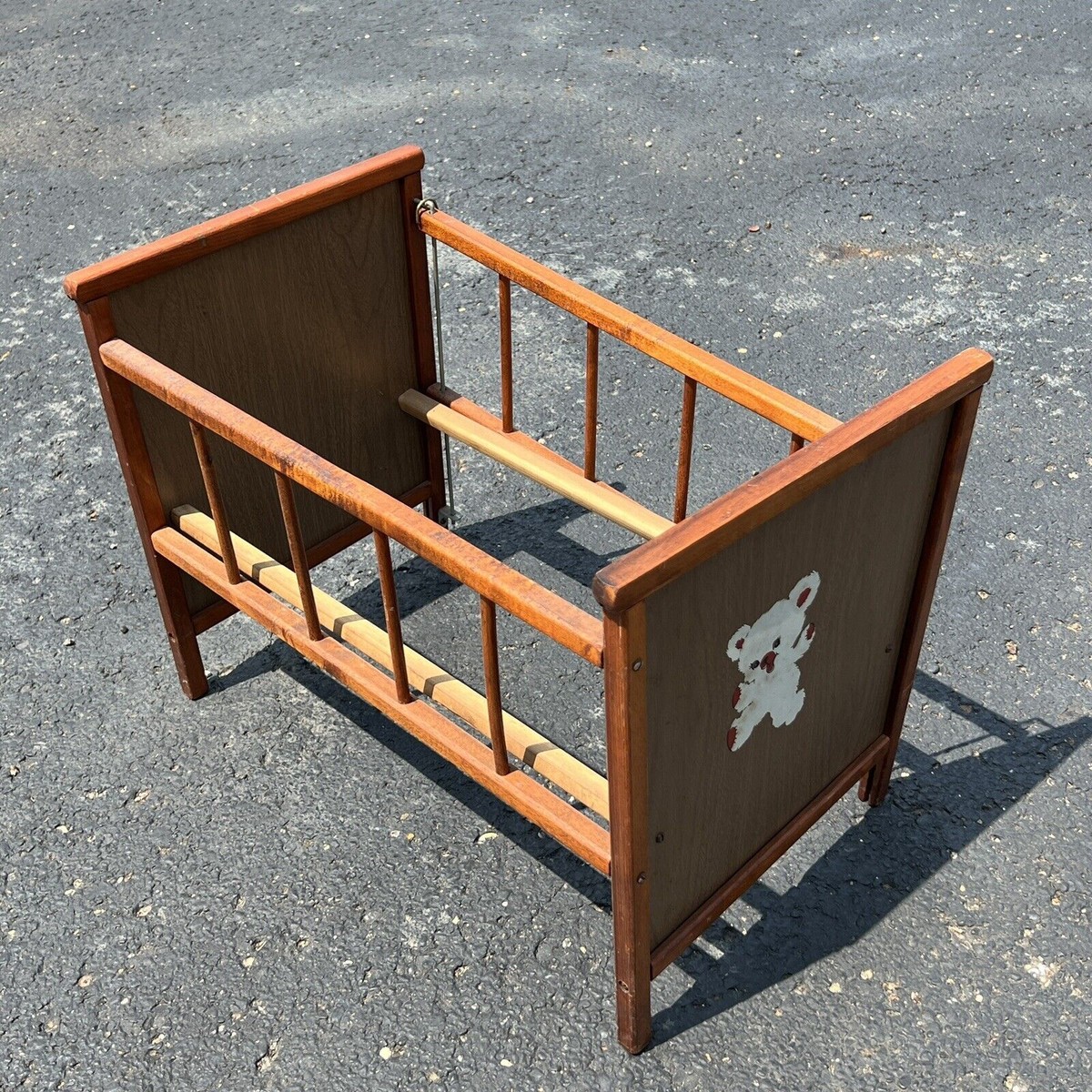 Vintage Wooden Baby Doll Crib Bed Lamb Decal 1950’s