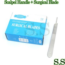 100 Surgery Scalpel Blades #10 with #3 Metal Handle Suitable for Dermaplaning