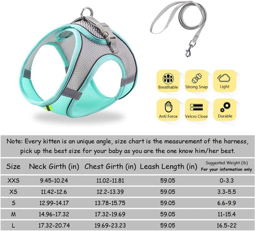 Cat Harness and Leash Set Soft Adjustable Escape Proof Cat Leash Breathable Comf - Picture 3 of 12