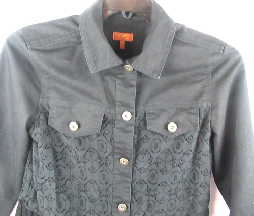 SCULLY Womens Georgette Jean Jacket Small Black Lace Ruffle Cotton - Picture 2 of 10