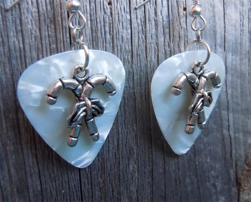 Crossed Candy Cane Charm Guitar Pick Earrings with Surgical Steel Earwires - Picture 7 of 10