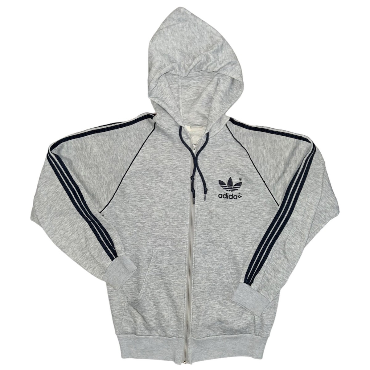 Vtg 70s adidas Trefoil Cotton Stripe Hoodie Track Jacket