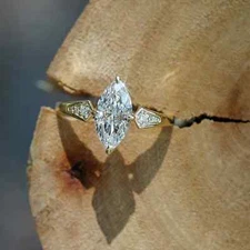 Vinregem Marquise Cut 6*12 MM Created Diamond Ring for Women 18K Gold Plated