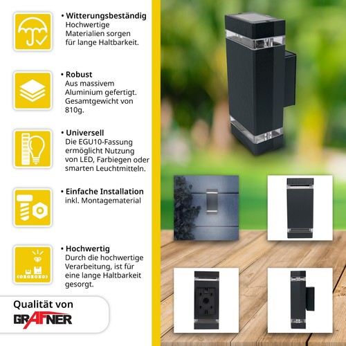 Grafner Wandleuchte LED Außenleuchte Terrasse Gartenlampe Anthrazit Aluminium - Bild 2 von 8