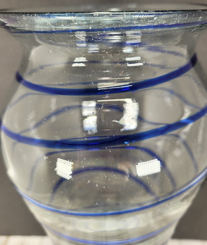 Vtg Art Glass Handmade Clear Bubble Glass Sapphire Blue Spiral Swirl 12.5" Vase - Picture 3 of 20