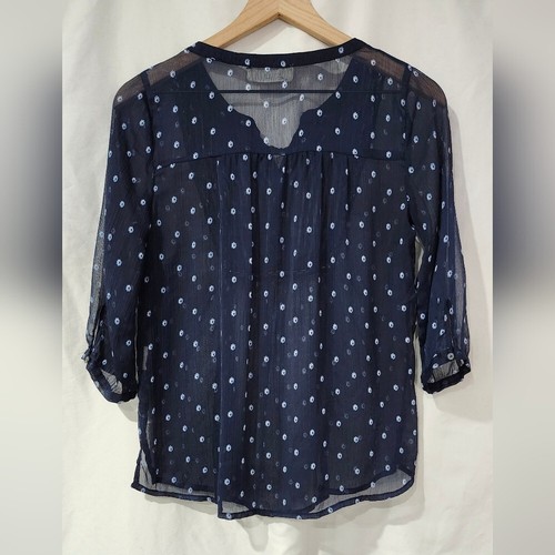 Top donna Abercrombie & Fitch floreale AOP taglia XS blu navy trasparente boho contadino - Foto 4 di 7