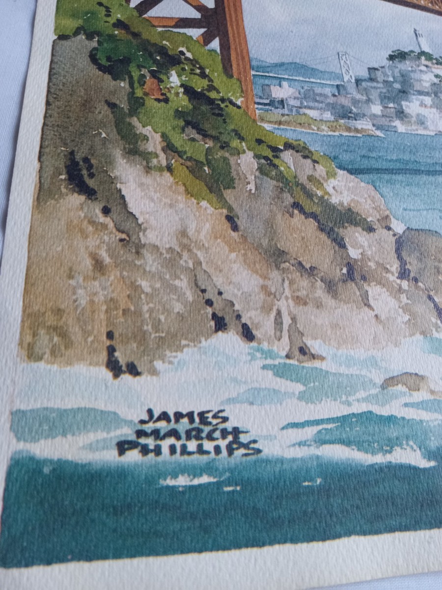 James March Phillips 1950年代 アメリカンアート 水彩画 JAMES MARCH PHILLIPS WATERCOLOR SAN FRANCISCO GOLDEN GATE