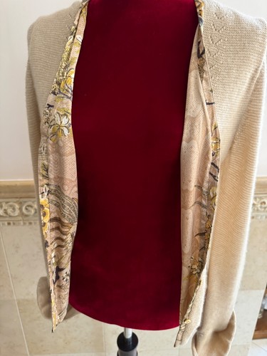 ROBERTO CAVALLI Vintage Biege Pointelle Cashmere & Silk Cardigan Sweater Size 42 - Picture 10 of 22