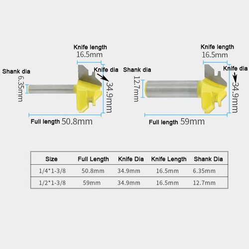 45 Degree 1/4 1/2 Shank Lock Miter Router Bit Woodwork Tenon Milling Cutter Tool - Picture 2 of 7
