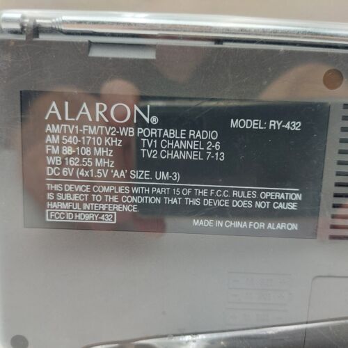 Radio portátil multibanda ALARON RY-432 AM/FM/TV1/TV2 y banda meteorológica nueva de stock - Imagen 5 de 7