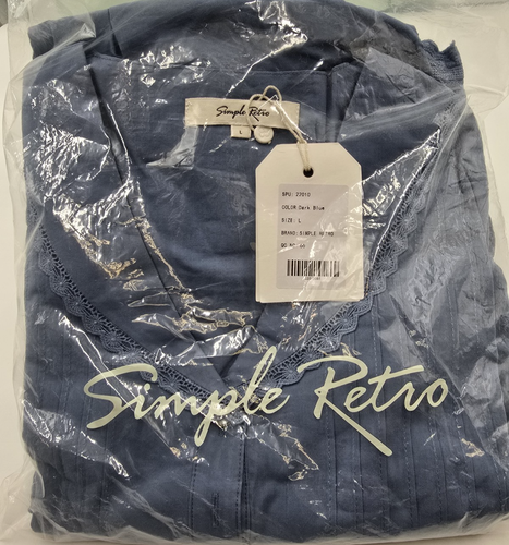 Neu mit Etikett schlichtes Retro Fiona 100 % Baumwolle Bauernhaus Midikleid Cottagecore dunkelblau L - Bild 8 von 9