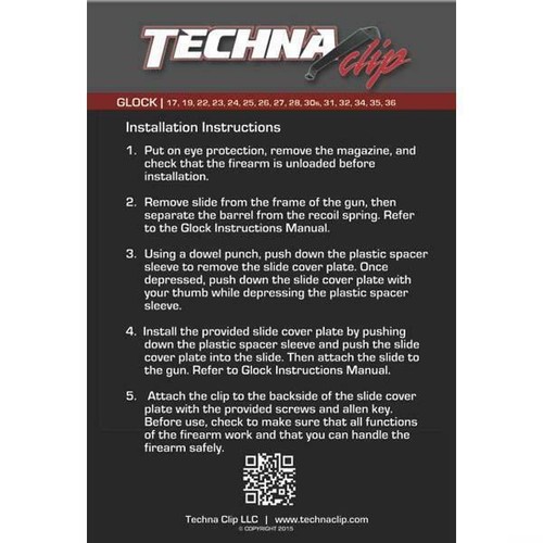 Techna Clip Gun Belt Clip for Glok 17 19 22 23 26 27 31 32 33 NEW GEN 1-5 Model - Picture 6 of 6