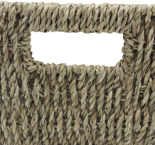 SEAGRASS MAGAZINE RACK HOLDER STYLISH CURVED NEWSPAPER BASKET INSET HANDLES - Picture 4 of 6