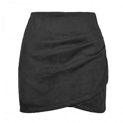 Short Skirt Women's Cheap Suede Solid Color Skirt Pile Pleated Irregular Zipper - Bild 5 von 20