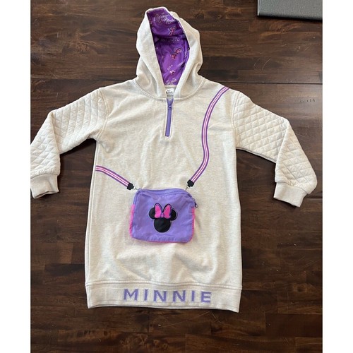 Disney Minnie Mouse Hoodie Girls Size L 10/12 with Purse Cream Purple
