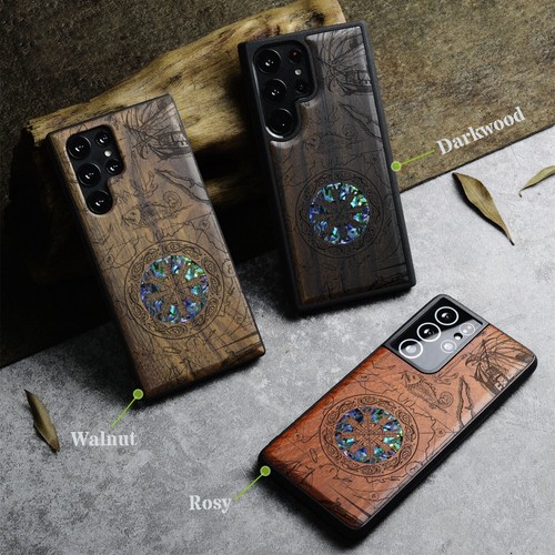 Funda de madera con incrustaciones a mano para Samsung Galaxy S24 S23 Ultra S22 S21 Plus FE Note20 5G - Imagen 3 de 12