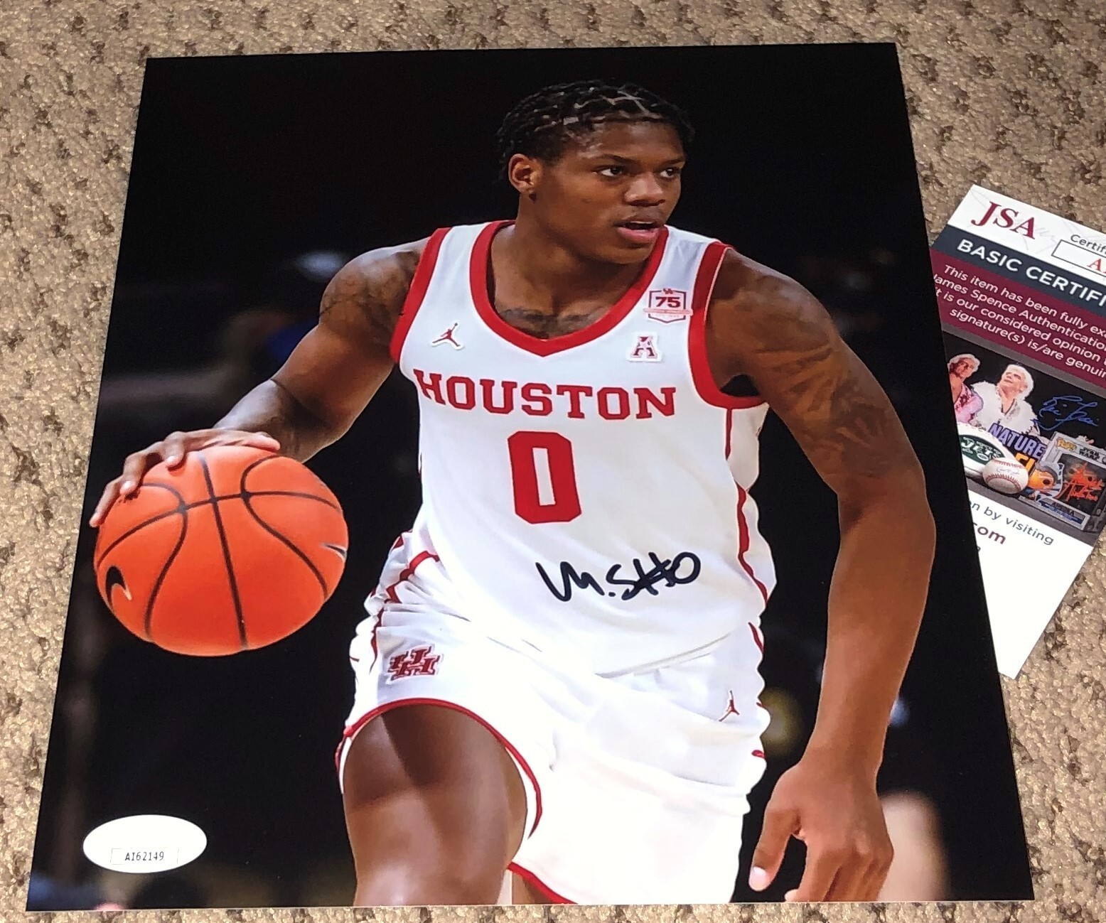 MARCUS SASSER SIGNED 8X10 PHOTO HOUSTON COUGARS BASKETBALL AUTOGRAPH JSA 