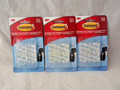 3 Packs 3M Command Clear 18 Mini Hooks 24 Strips Damage Free Hanging B24