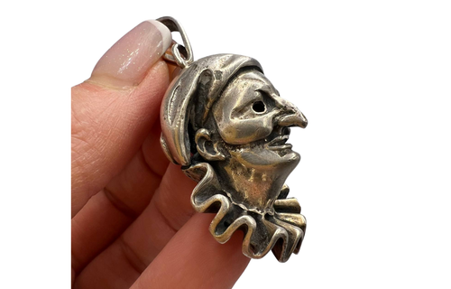 Vintage Mens Pendant Massive Silver 800 Marked Harlequin ARPA 22g Carnaval Italy - Picture 2 of 8