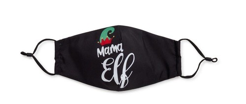 "MAMA ELF" Adult Black Christmas Face Mask Fabric Adjustable Ear Elastic - Picture 2 of 5