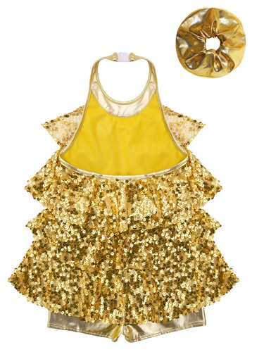 Kids Girls Leotard Skating Dancewear Sequins Costume Latin Set Sleeveless Jazz - Picture 6 of 71