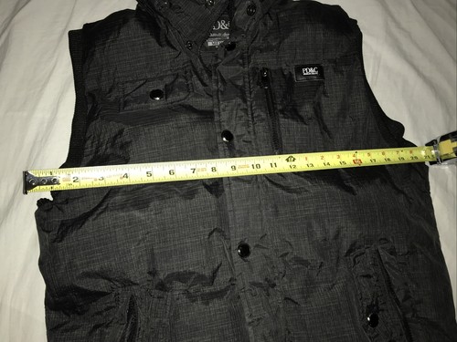 PD&C Authentic Apparel Black Hooded Vest Front Zipper & Snap On Buttons Secure M - Picture 7 of 8