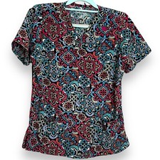 Butter Soft Scrub Top Women's XS Multicolor All Over Geometric Print Medical