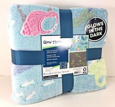 NEW Silky Soft GLOW THROW BLANKET 50" x 60" Glow In The Dark MERMAIDS Ocean Blue