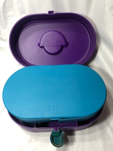 Vintage Caboodles Medium Retro Case Makeup 1990's 2 Tier Mirror Purple Teal 12" - Picture 6 of 10