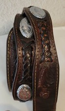 Vintage Western Tooled Leather Belt with Silver Conchos Size 34 Cowboy Rodeo St