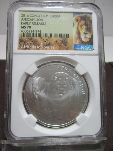 WOW!! 2016 MS70 GRADED NGC CONGO AFRICAN LION (.999 SILVER COIN)