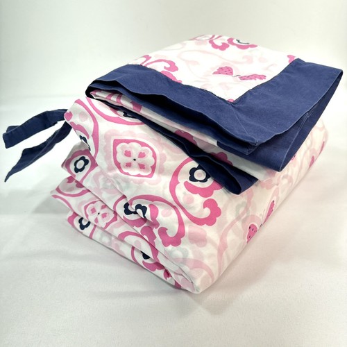 Pottery Barn Kids Twin Duvet and Sham Set Brynn Butterfly Pink Navy Trim Ties - Picture 3 of 8