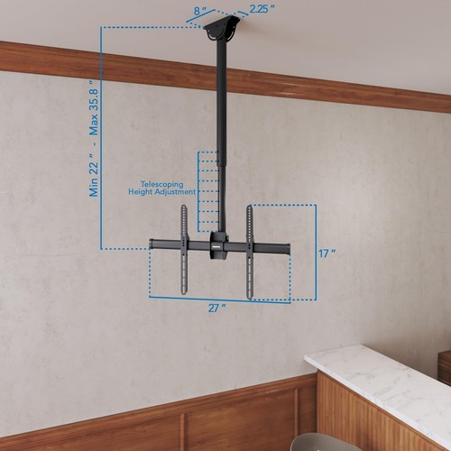 Mount-It! TV Ceiling Mount Bracket, Adjustable Height Capacity, Black (MI-509B) - Picture 5 of 9