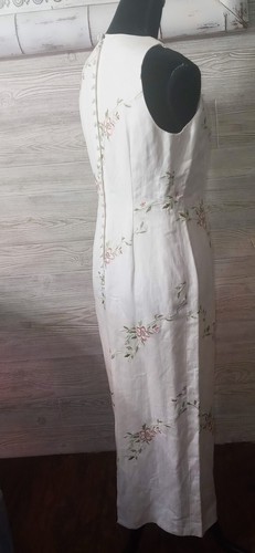 Donna Morgan Dress 6 Linen Fairy Maxi Ivory Embroidered Floral Boho Wedding New - Picture 9 of 21