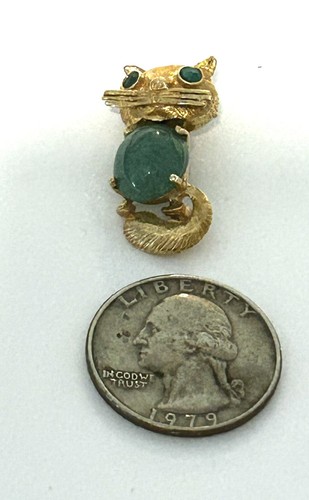 Jade , Emerald, 14 Kt Gold Persian Kitty Pin - Picture 7 of 7