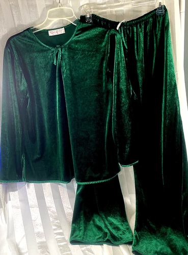 Vintage Oscar De La Renta Deep Green Velvet Satin Trim Pajama Lounge Set M/SM - Bild 8 von 8