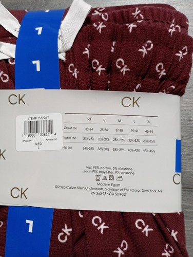 Calvin Klein Pajama Set Adult Large Maroon Logo *2 Piece* Long Sleeve Womens - Picture 2 of 2