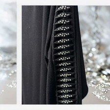 Cable & Guage Black Social Sweater Dress Long Sleeve with Open Metallic Sleeve