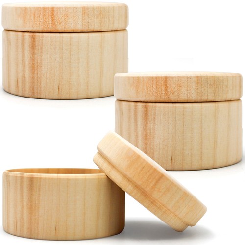 Mini Unpainted Wooden Round Boxes with Lid, 3 pcs - Unfinished DIY Box for Craft - Picture 1 of 5