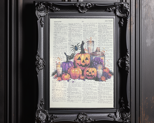 Halloween Aquarell Thema Wörterbuch Seite Kunstdrucke Set (6) Wandkunst Druck - Bild 6 von 8