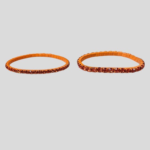 Orange Rhinestone Bracelets Set Of 2 Stretchy One Size Fits Most - Picture 2 of 4
