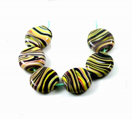 6 Hamdmade Lampwork Glass Beads Swirl Disc Beads 16mm - Picture 3 of 3