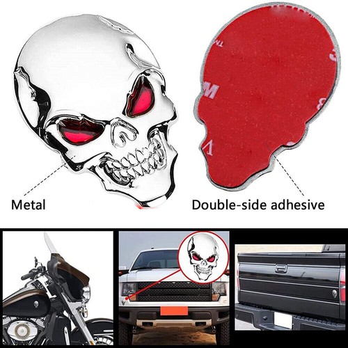 1Pc 3D Silver Metal Skull Bone Emblem Car Body Trunk Badge Sticker Accessories - Picture 10 of 13