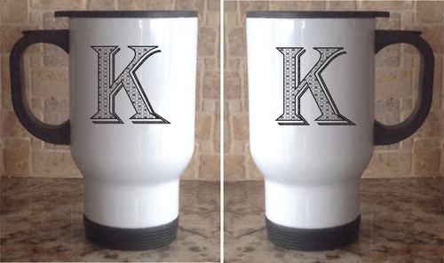 Travel Coffee Mug Stainless Steel White Monogram Personalize Alphabet Letter A-Z - Picture 36 of 64