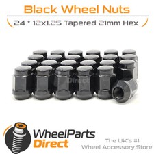 Wheel Nuts (24) 12x1.25 Black for Nissan Navara [D23] 15-20 on Original Wheels