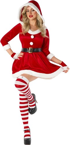 Women`s Miss Claus Costume Socks Gloves Adult Mrs Santa Christmas Dress S - 3XL - Picture 2 of 6